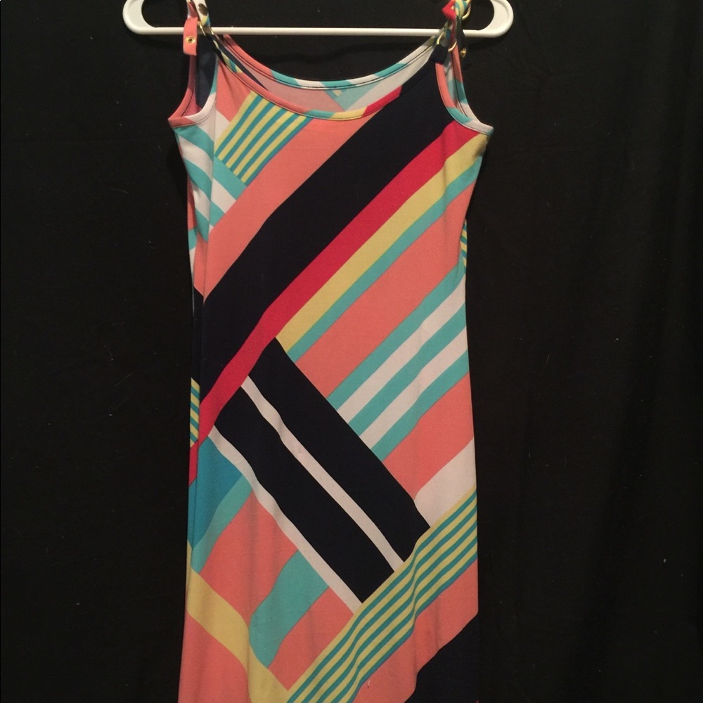 A very long striped maxi dress